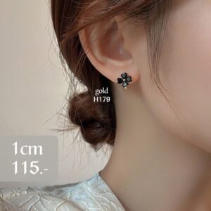 ต่างหูห่วงดอกไม้ดำเรียบหรู (H178–H179)