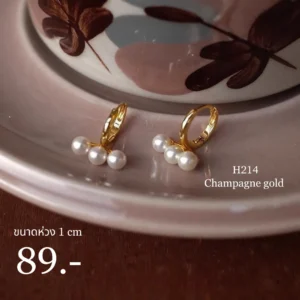 สแตนเลสแท้ ต่างหูห่วงมุก 3 เม็ด (H214)