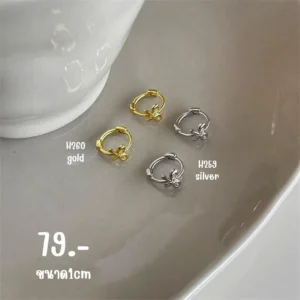 สแตนเลสแท้ ต่างหูห่วงดีไซน์โบว์มินิมอล (H259–H260)