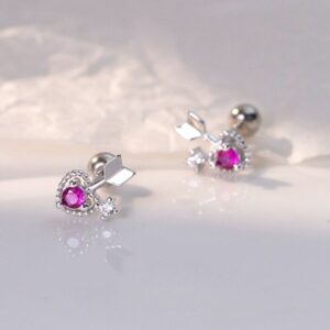 เงินแท้ จิวหัวใจลูกศรสีชมพูสุดหวาน เรียบหรูดูแพง (KJ43)