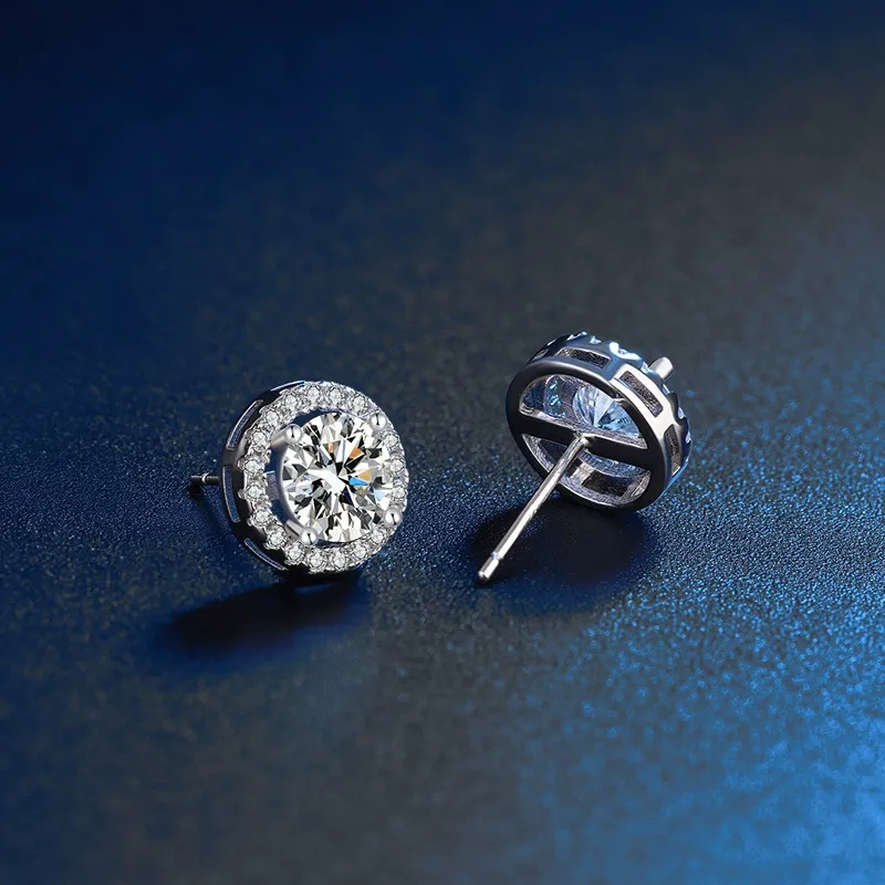 ต่างหูเงินแท้เพชรล้อม High Carbon Halo Stud (IC011) - Image 2