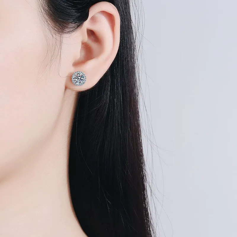 ต่างหูเงินแท้เพชรล้อม High Carbon Halo Stud (IC011) - Image 5