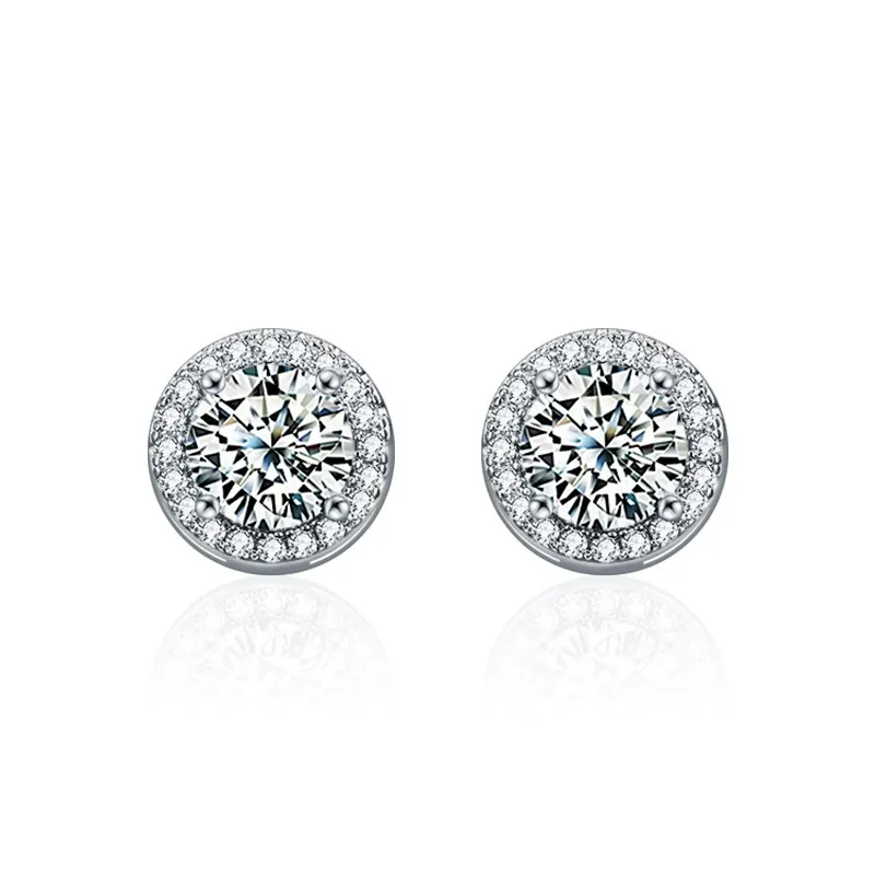 ต่างหูเงินแท้เพชรล้อม High Carbon Halo Stud (IC011) - Image 3