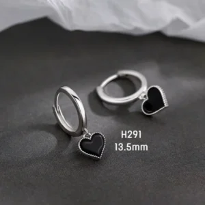 สแตนเลสแท้ ต่างหูห่วงหัวใจดำห้อย (H291)