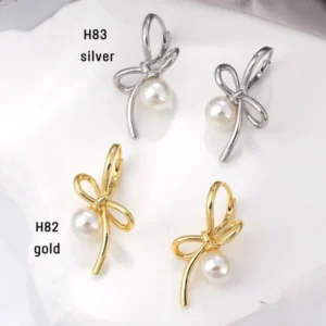 สแตนเลสแท้ ต่างหูห่วงดีไซน์โบว์ประดับมุกสุดละมุน (H82-H83)