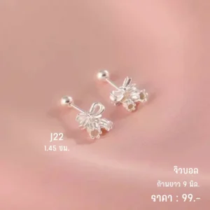 สแตนเลสแท้ ต่างหูโบว์คริสตัลจิ๋ว (J22)