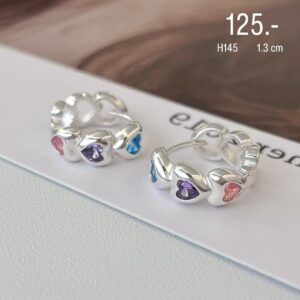 ต่างหูห่วงสแตนเลสแท้ ลายหัวใจพลอยสี เรียบหรูดูแพง (H145)