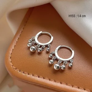 ต่างหูห่วงสแตนเลสแท้ ประดับตุ้งติ้งบอลกลม (H155)