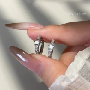 ต่างหูห่วงสแตนเลสแท้รูปดาวประดับเพชร(H289)