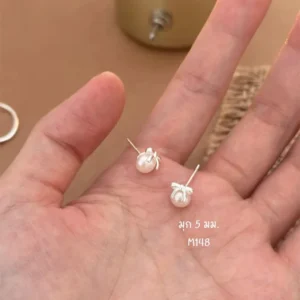 สแตนเลสแท้ ต่างหูก้านมุกดีไซน์โบว์น่ารัก (M148)