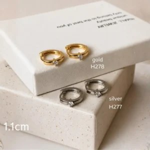 ต่างหูสแตนเลสแท้ ห่วงล็อคประดับเพชรเม็ดเดี่ยวสุดมินิมอล (H277-H278)