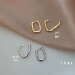 สแตนเลสแท้ ต่างหูห่วงทรงเหลี่ยมดีไซน์มินิมอล (H89-H90)